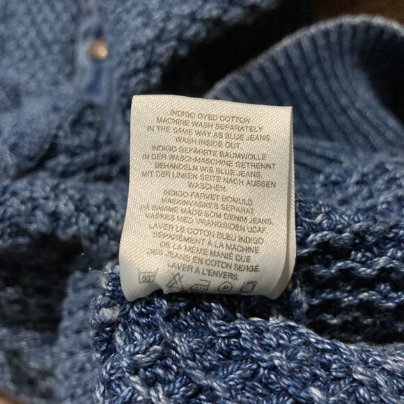 Vtg Blue Willi's Sweater Men's Medium Grandpa 90s Cable Fisherman Denim Indigo - Picture 7 of 11